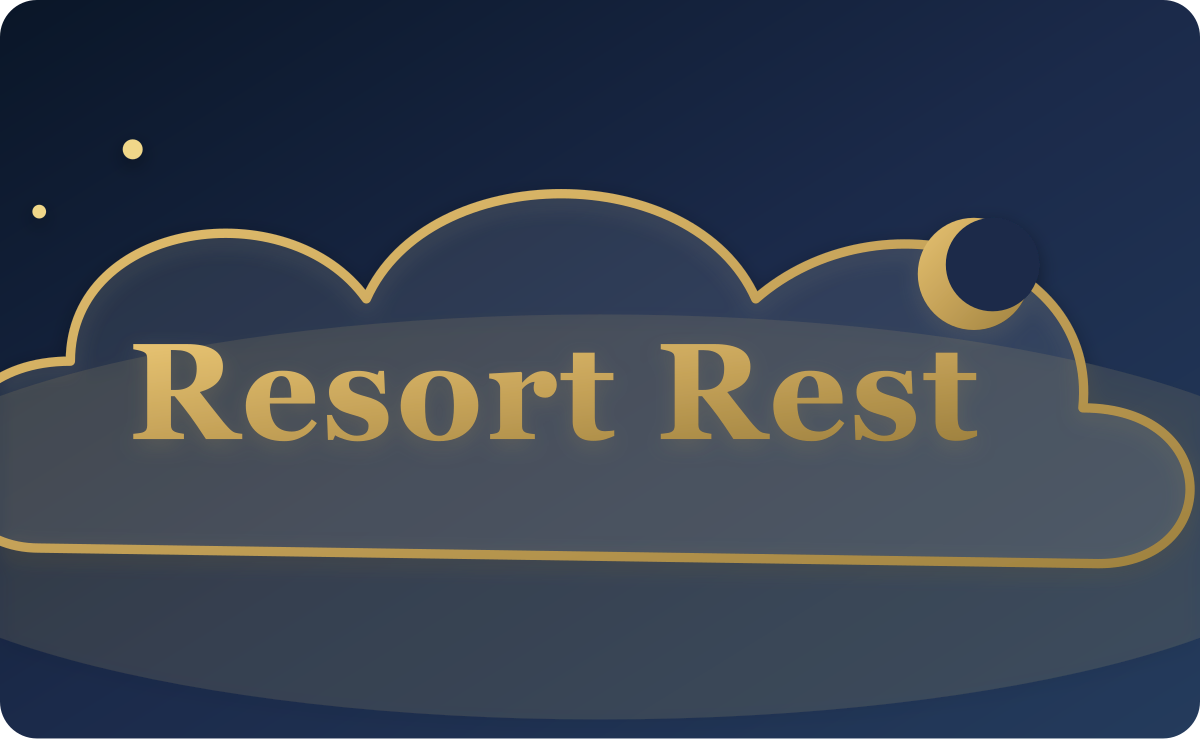 Resort Rest social share image (navy, wide)